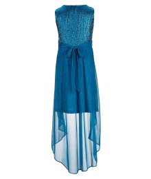 Bonnie Jean Teal Textured Metallic Knit Hi-Low Dress 